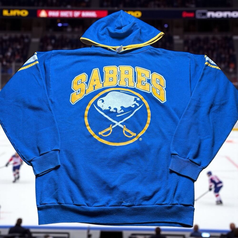 Vintage 90s Buffalo Sabres Hockey Men’s XL Trench Hoodie Sweatshirt